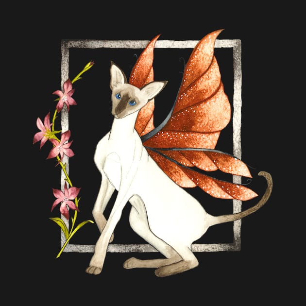 Perplexed - Siamese Fairy Cat with Floral Border by serenstar75