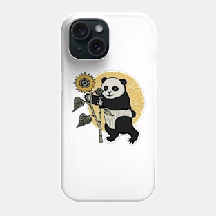 Ukiyo-e Style Smiling Panda Holding a Sunflower With the Sun Behind Phone Case