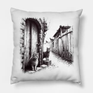 Cats in an italian village Pillow