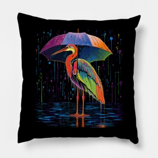 Heron Rainy Day With Umbrella Pillow