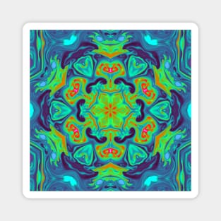 Psychedelic Mandala Flower Green Blue and Red Magnet