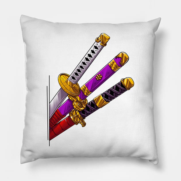 Three Katana style Pillow by Meca-artwork