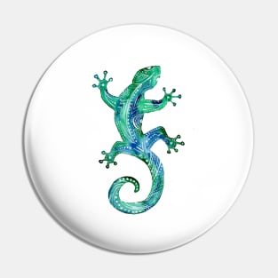 Turquoise Tribal Gecko Pin