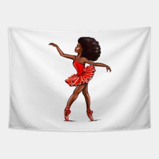 Ballet in red pointe shoes - ballerina with Afro hair doing pirouette in red tutu and red shoes  - brown skin ballerina Tapestry