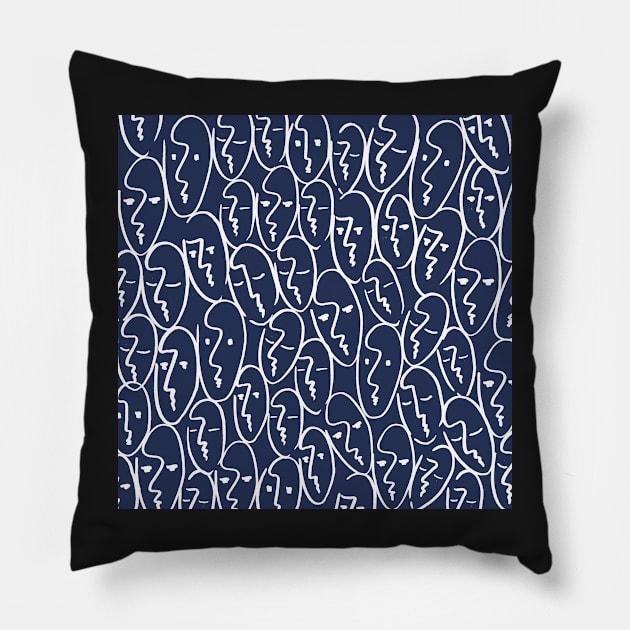 Faces (Navy) Pillow by summer-sun-art