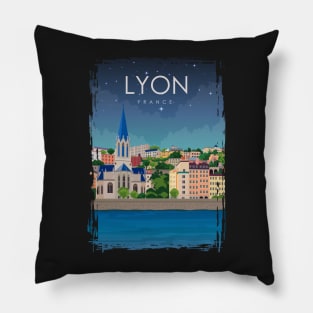 Lyon France Vintage Minimal Retro Travel Poster Pillow