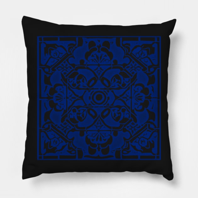 Abstract Symmetrical Lattice Print - Blue Aesthetic Pillow by BubbleMench