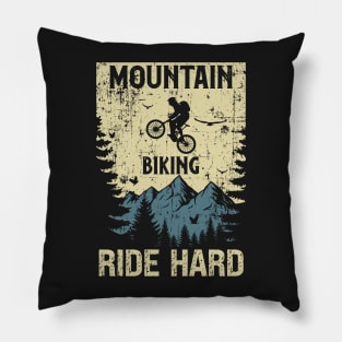 Mountain biking ride hard distressed look vintage Pillow