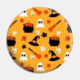 Witch Hat Ghost Cauldron Leaf Broom Halloween Cute Spooky Fun Pattern Design Pin