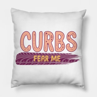 Curbs Fear Me - Fearless Tire Tracks Design - orange, apricot, purple Pillow