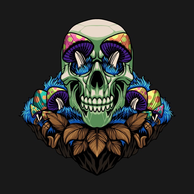 Trippy Skull and Shrooms: The High and Groovy Illustration by Ironstone72