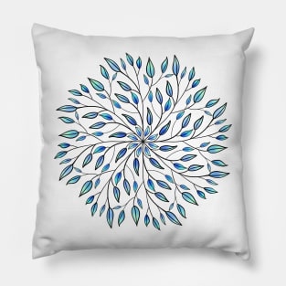 Blue Leaves Mandala Pillow