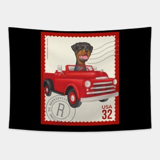 Funny Rottweiler Dog driving a cute classic truck Tapestry