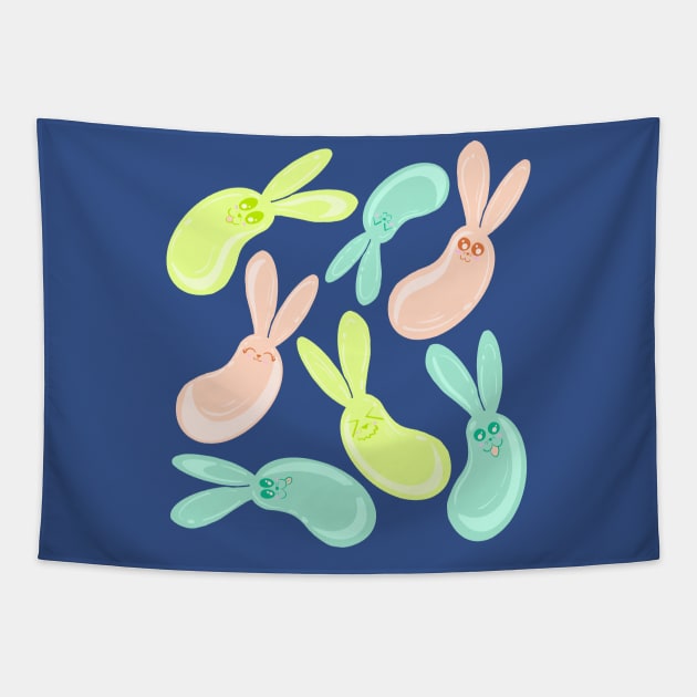 Jelly Bean Bunny with Blue Background Tapestry by missmann