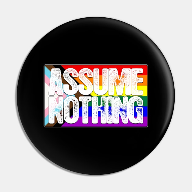 Assume Nothing LGBTQ Progress Pride Flag Pin by wheedesign