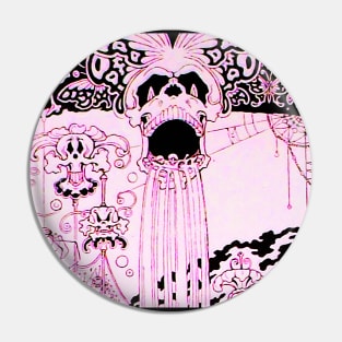 PINK BLACK PSYCHEDELIC SKULL, BUTTERFLIES,OWLS AND FANTASTIC CREATURES Fantasy Pin