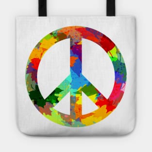 Peace symbol bright colors hippie style Tote