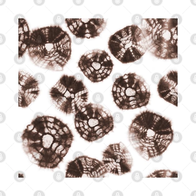 Shibori Kumo tie dye brown mocha dots over white by marufemia