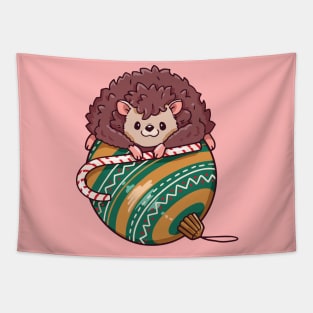 Cute Cartoon Christmas Hedgehog on an Ornament Tapestry