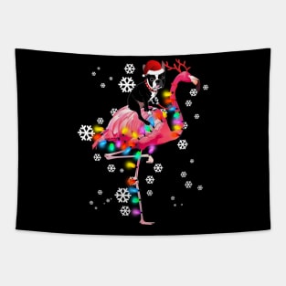 Boston Terrier riding Flamingo Christmas Tapestry