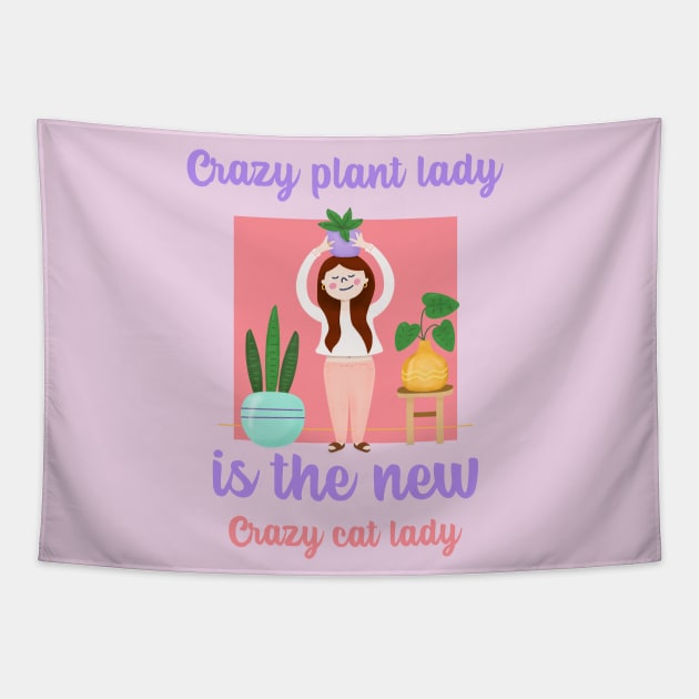 crazy cat lady, crazy plant lady, cute aesthetic modern art digital illustration Tapestry by MarJul