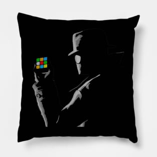 Neo Noir Detective holding colored Cube Pillow