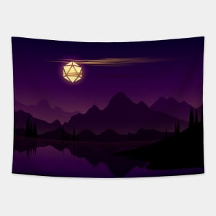 Synthwave Full Moon D20 Dice RPG Night Roleplaying Landscapes Tapestry