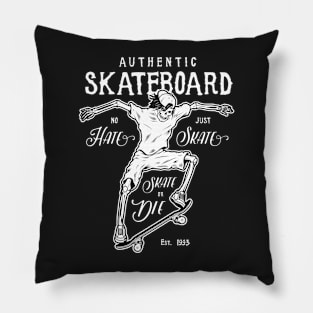 Skeleton Skateboarder Hate or Skate, Skate or Die Pillow