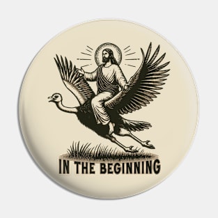 Jesus Riding A Ostrich Pin