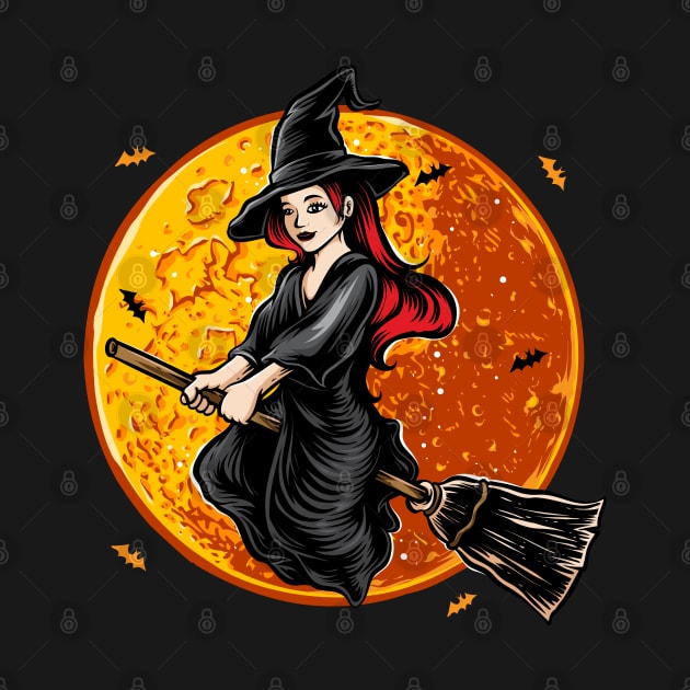 Flying witch with moon Halloween by Origami Fashion