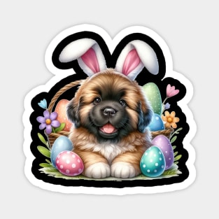 Puppy Newfoundland Bunny Ears Easter Eggs Happy Easter Day Magnet