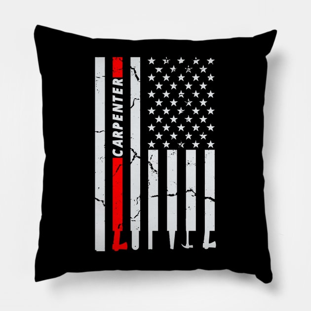 Carpenter Woodworking Tools American US Flag Father's Day Pillow by Swagmart