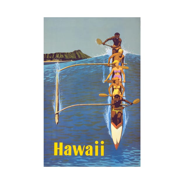 Hawaii Outrigger Canoe Diamond Head Waikiki Beach by rocketshipretro