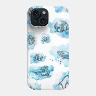 Watercolor nautical life seamless pattern Phone Case