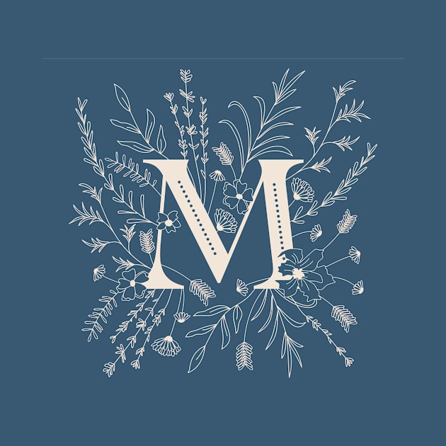 Botanical Letter M (Lake Blue) by Cascade Patterns