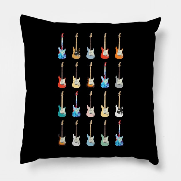 S-Style Electric Guitar Icons Huge Collection Pillow by nightsworthy