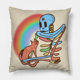 Rainbow Skeleton and Cat Friend Pillow
