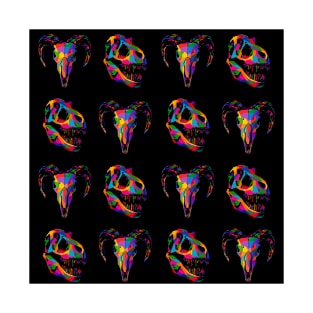 Colorful Animal Skull Pattern Wpap Style Black Background T-Shirt