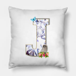 Name Initial Letter J and Baby Owl Pillow