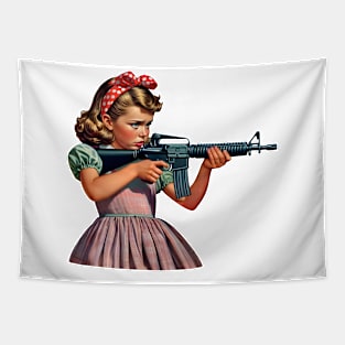 The Little Girl and a Toy Gun Tapestry