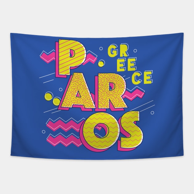 Retro 90s Paros, Greece Tapestry by SLAG_Creative