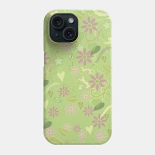 Green dynamic print with flowers Phone Case