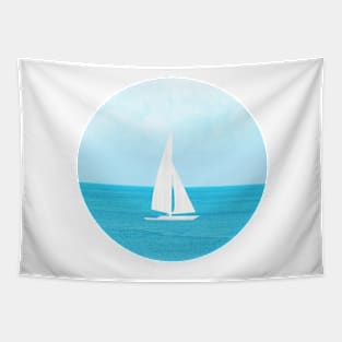 Tranquility - White sailboat Sailing in pretty blue waters Tapestry