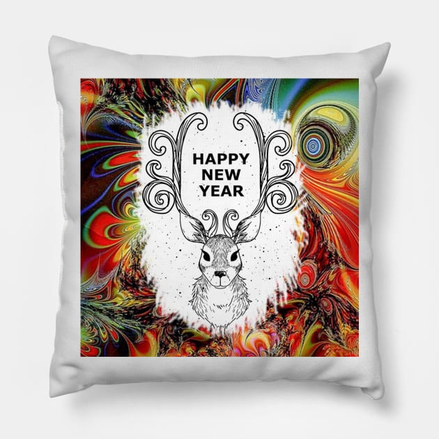 New Year's Eve Deer Christmas Holiday Pillow by Violagregory