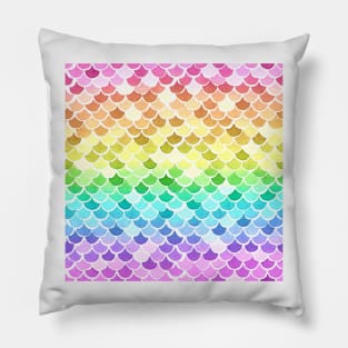 Watercolor Mermaid Scales - Pastel Rainbow Pillow