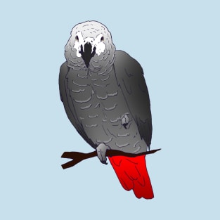 African Grey Parrot Perching on a Branch T-Shirt