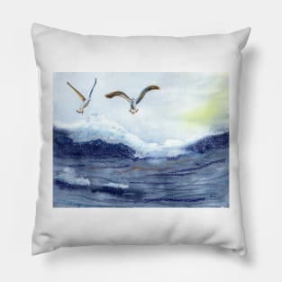 Wild Ocean Watercolor Mixed Media Pillow
