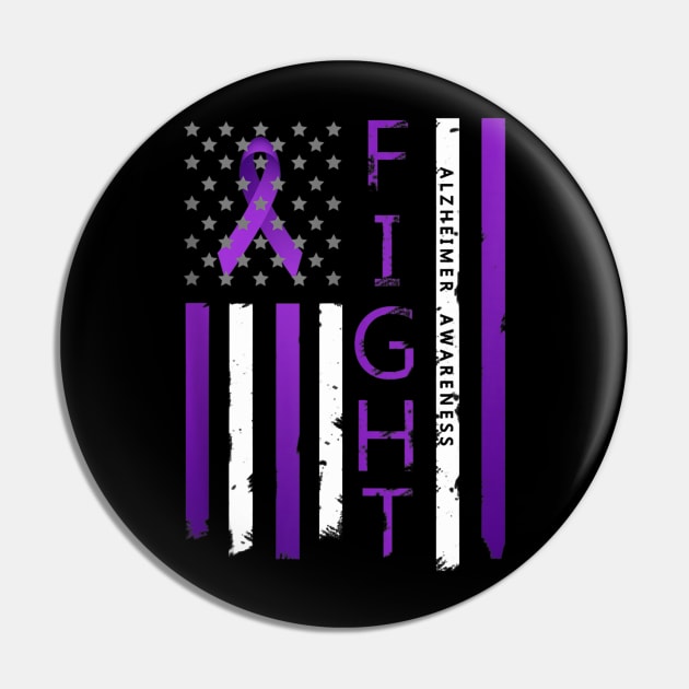 Alzheimer Awareness Ribbon American Flag Pin by Wolfek246