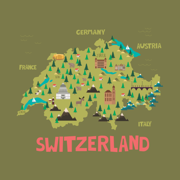 Switzerland Ilustrated Map by JunkyDotCom