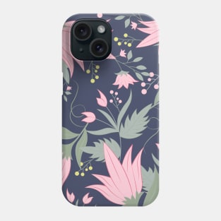 Pink Floral Pattern Dark Blue Phone Case